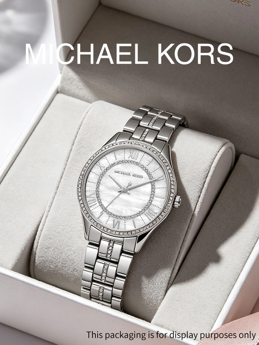 Michael Kors Women's Watch Silver Stainless Steel Bracelet Band Bezel Mother Of Pearl Roman Dial Accessory for Gathering Gift