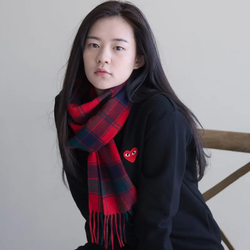 xiaoya-ウールチェック柄小さなスカーフ女性の英国クラシック秋冬カップルスタイルファッショナブルな薄くて暖かいネックウォーマー