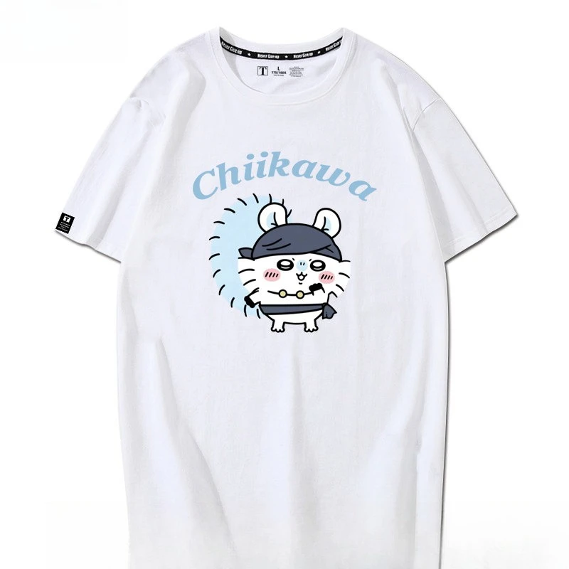 Chiikawa Ji-i Usagi Hachiware Cartoon Print T-shirt Unisex Loose Cotton Short Sleeve Kawaii Anime Summer Couple Tee