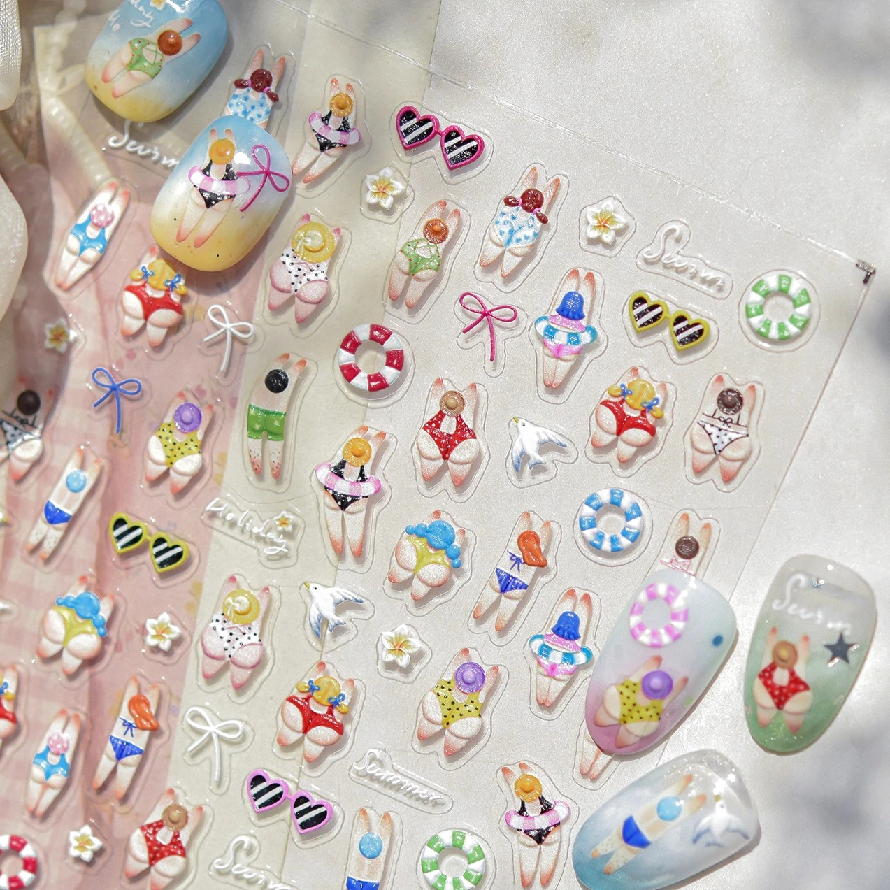 Occhiali da sole bikini Glutei pieni Frangipani Fiore Anello da nuoto Ragazzi e ragazze Bowknot Adesivo autoadesivo per nail art Decalcomania per manicure