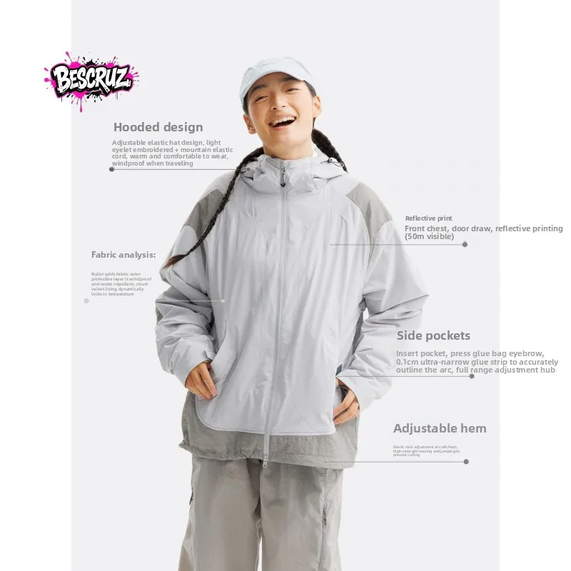 

BESCRUZ Lightweight Cloud Fleece Sports Trendy Winter Training Mountain Series Outdoor Waterproof Hooded Windproof Unisex Jacket