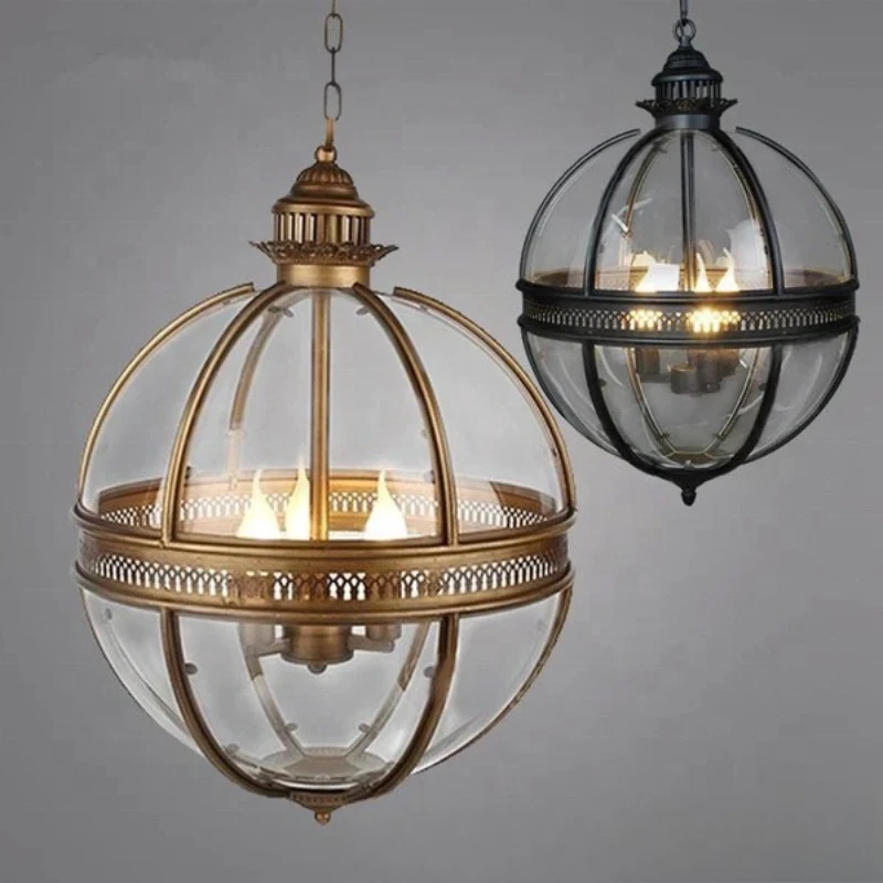 

American retro industrial Victorian hotel lobby bedroom dining room round glass ball chandelier