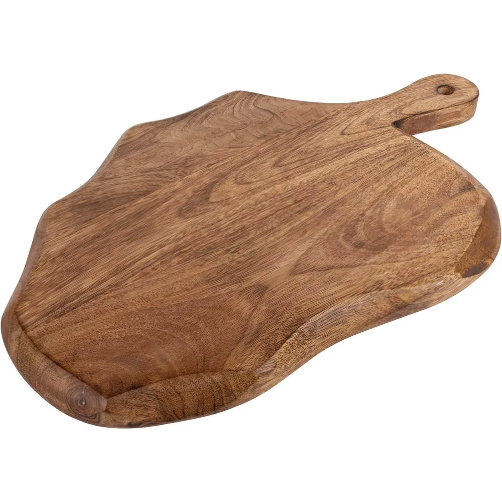 

Wooden Cutting Board with Handle | Mango Wood Leaf Shape | Chopping, Prep, Serve Board | Charcuterie Platter - 17" x 10.5"