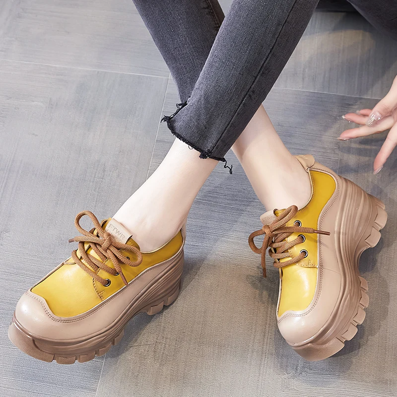 GKTINOO 2024 Fashion Spring Women Shoes Genuine Leather Lace-Up Flat Platform Sneakers Women Thick Bottom Casual Shoes Footwear