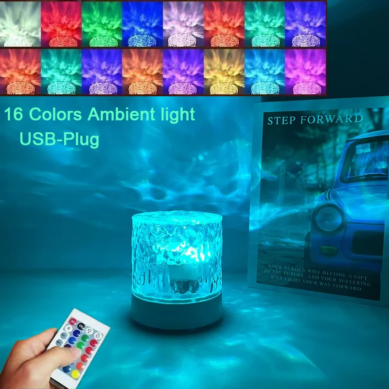 LED Nightlight Ocean Wave Projector 16Colors RGB Remote Touch USB Plug Bedroom Decor Water Ripples Lamp Restaurant Ambient Light