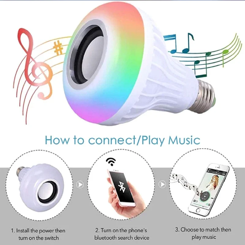 

New E27 RGB Smart Bluetooth Speaker Music Bulb Colorful Dimmable Light Bulb With Remote Control 12W Led Bulb For Home Party