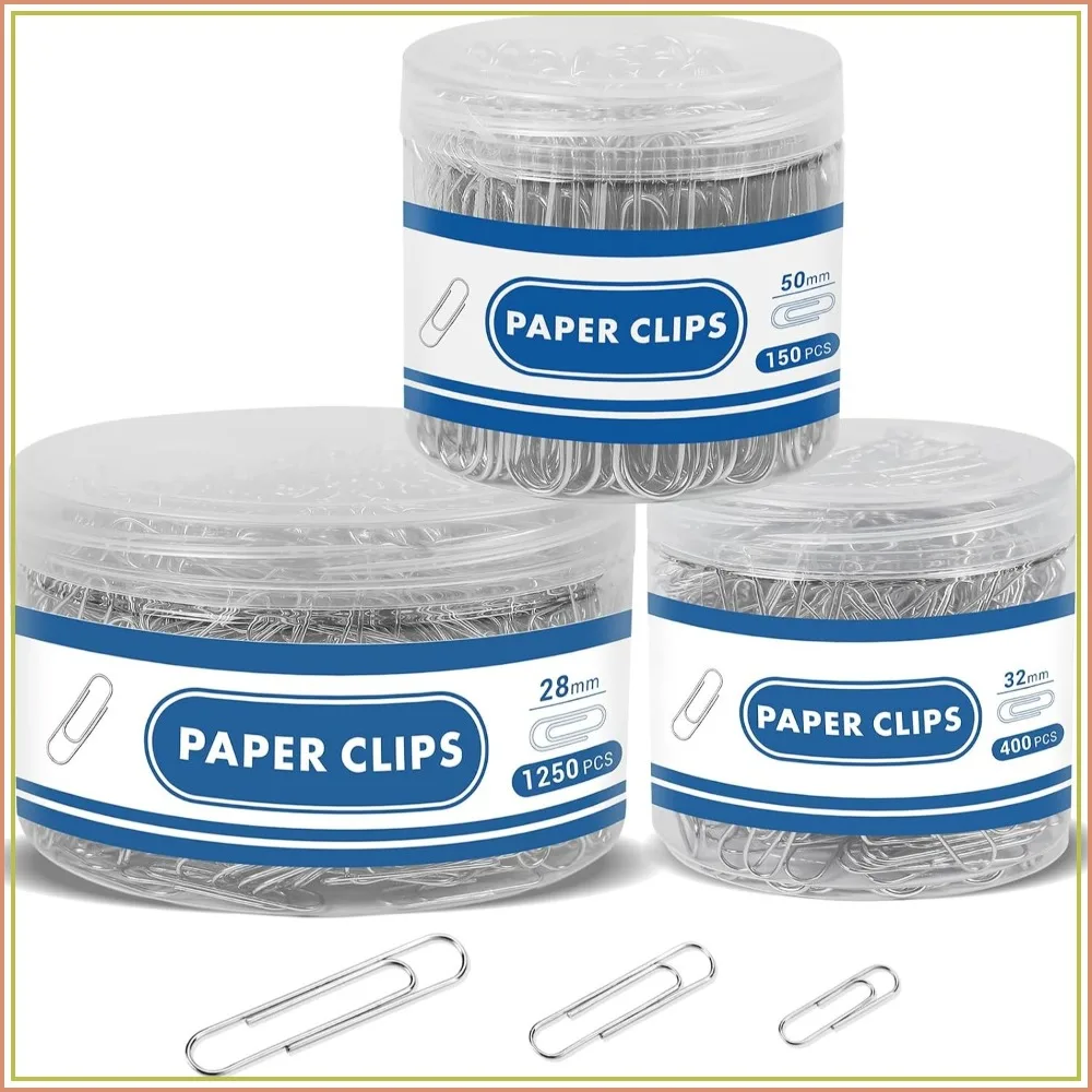 1800 Assorted Paper Clips, Large Medium Small, Rustproof, Office School Supplies, Silver