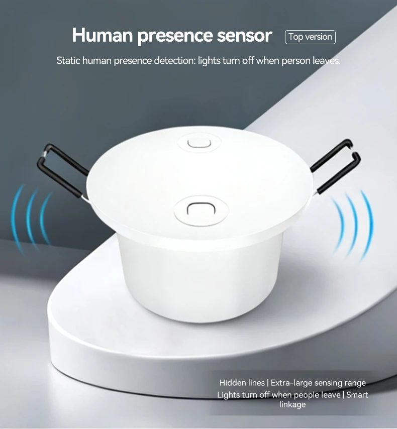 24GHz Wave Human Presence Sensor 110V to 240V Powered Wireless PIR & Radar Dual Detection Motion Sensor