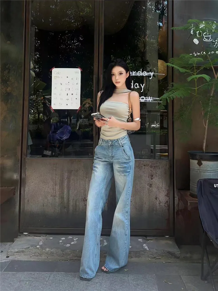 

Tall Women's Low Waist Extended American Retro Denim Jeans Spring Autumn Loose Slimming Flared Pants Trendy High Street