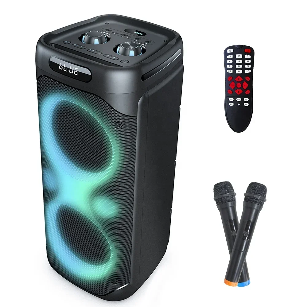Dual 8 Inch Trolley Speaker With Wireless Microphone Portable DJ KTV Audio Player for Outdoor Party Stereo Sound System