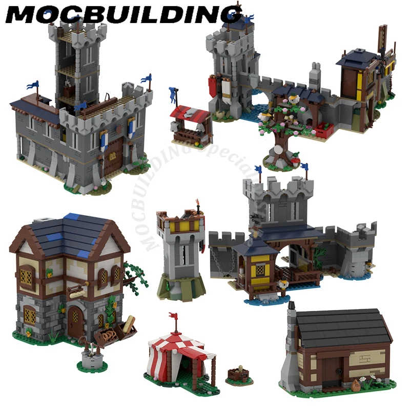 Casa medievale Castello Edifici Tenda Modello Moc Building Block Modello Set Mattoni fai da te Giocattolo Regalo Regalo di Natale