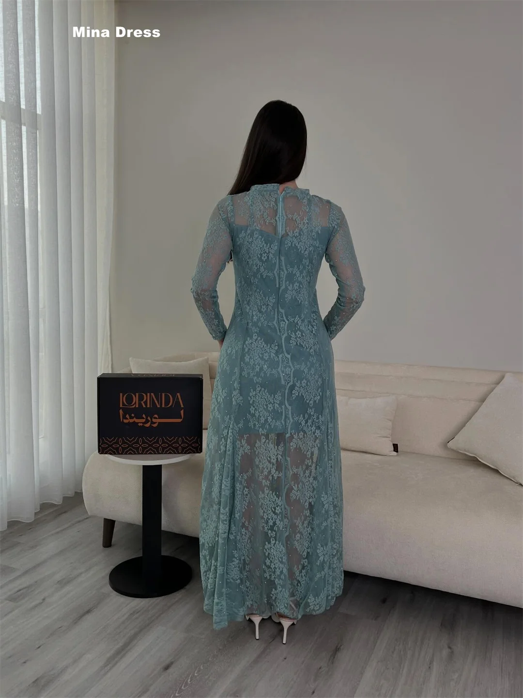 Mina Customized Embroidered Lace Long Sleeves Crew Neck Elegant Party Dresses for Special Occasions Formal & Evening Gowns Dress