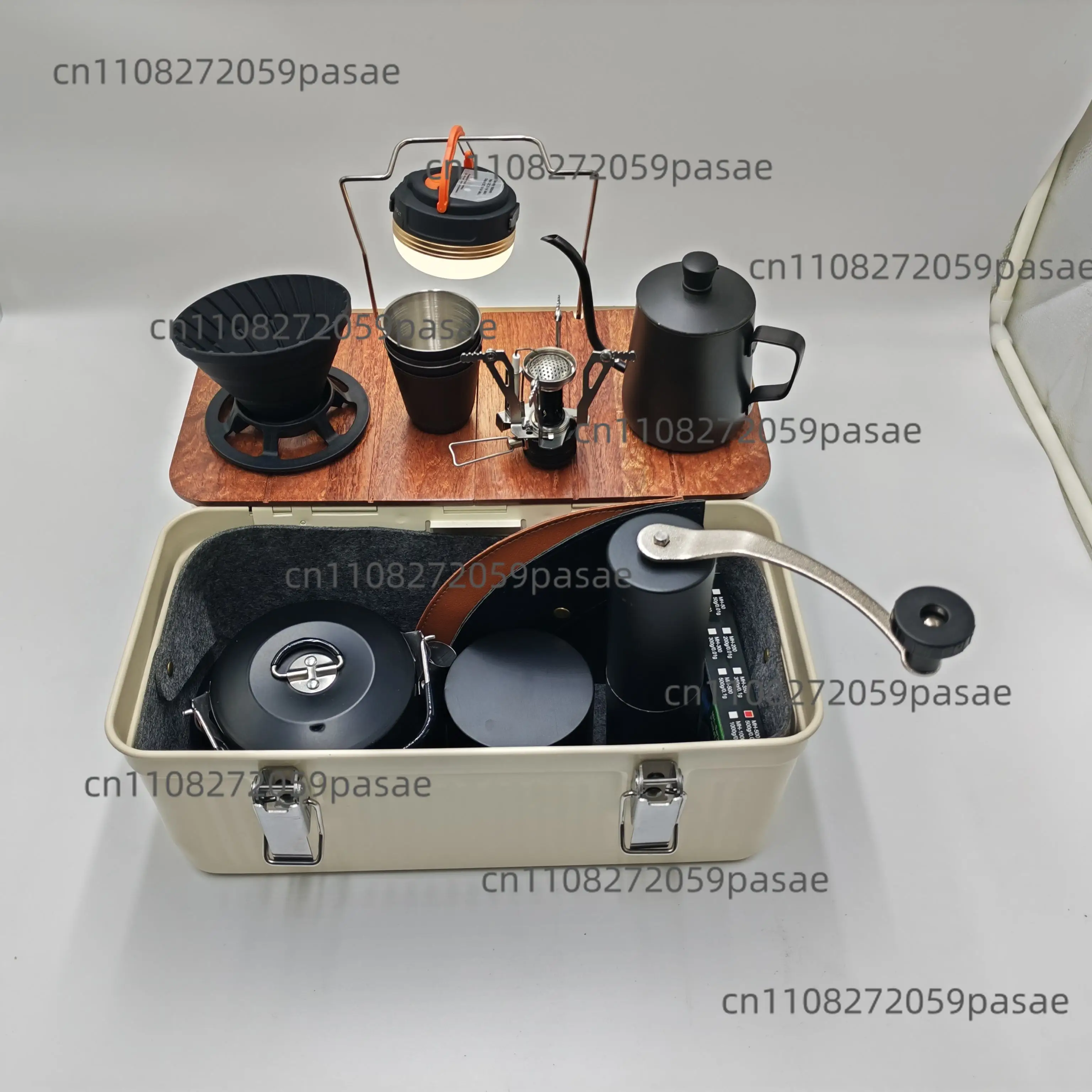 Outdoor Tea Set Toolbox,Large Toolbox Tea Sets,toolbox with Light,kettle,stove Scale for Outdoor Camping