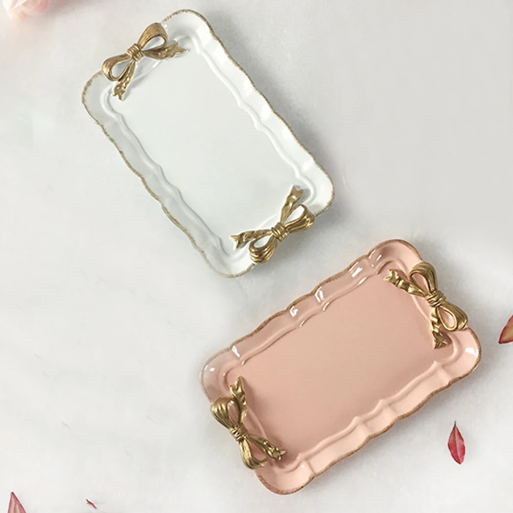 

2pcs Resin Jewelry Large Capacity Trinket Storage Dish Rings Perfume Makeup Organizer Tray Decorative Vanity Holder