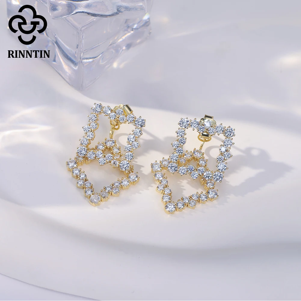 

Rinntin Fashion Shiny CZ Hollow Geometry Earrings Simple 925 Sterling Silver Drop Earring For Girls Birthday Party Jewelry SE415