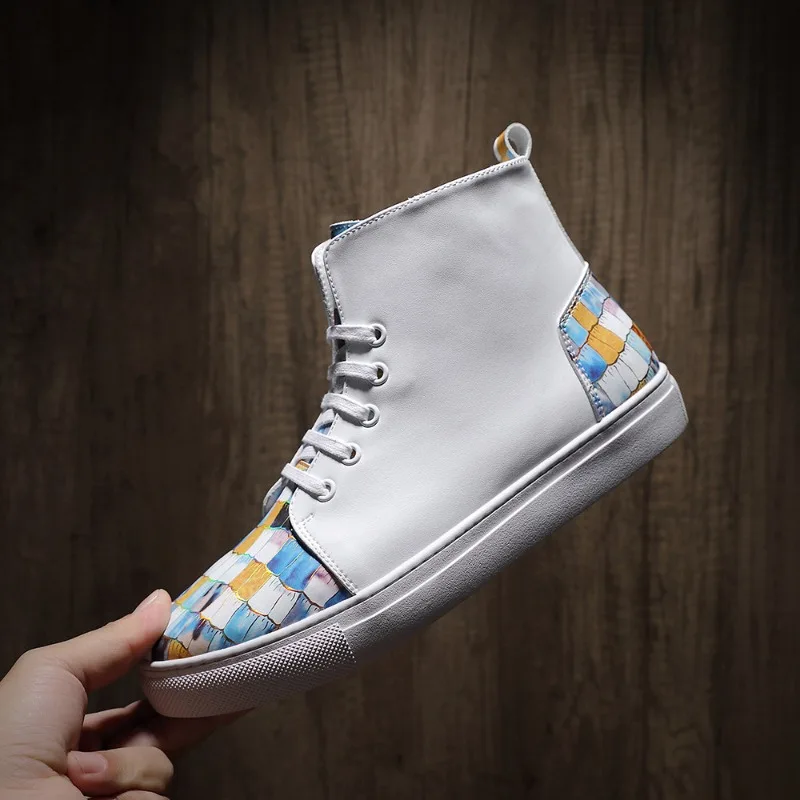 High End Genuine Leather Outdoor Hiking Sport High-Top Boots Men's Casual Shoes Autumn Winter Plush Warm Board Shoes Male Flats