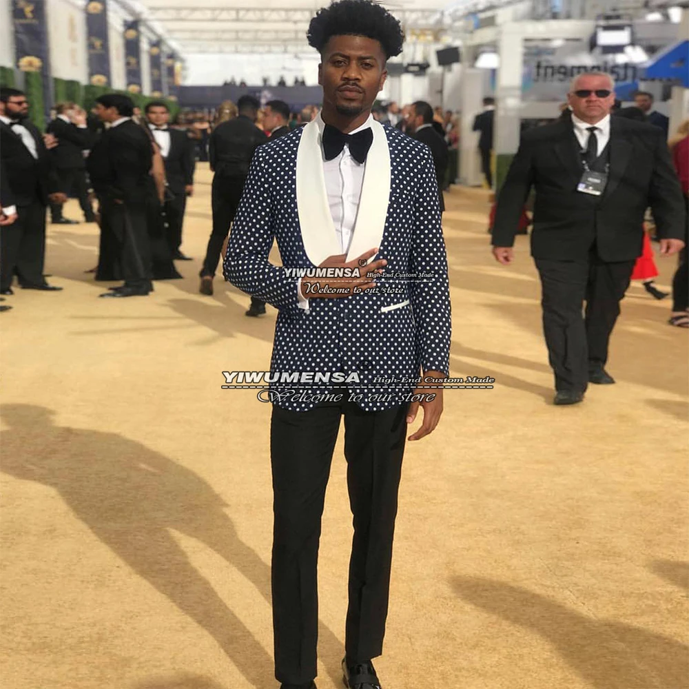 

Formal Suits Men Business Prom Party Blazer-Set Costume Homme Mariage 2022 Polka Dots Jacket+Pants 2 Pieces Wedding Tuxedo 2022