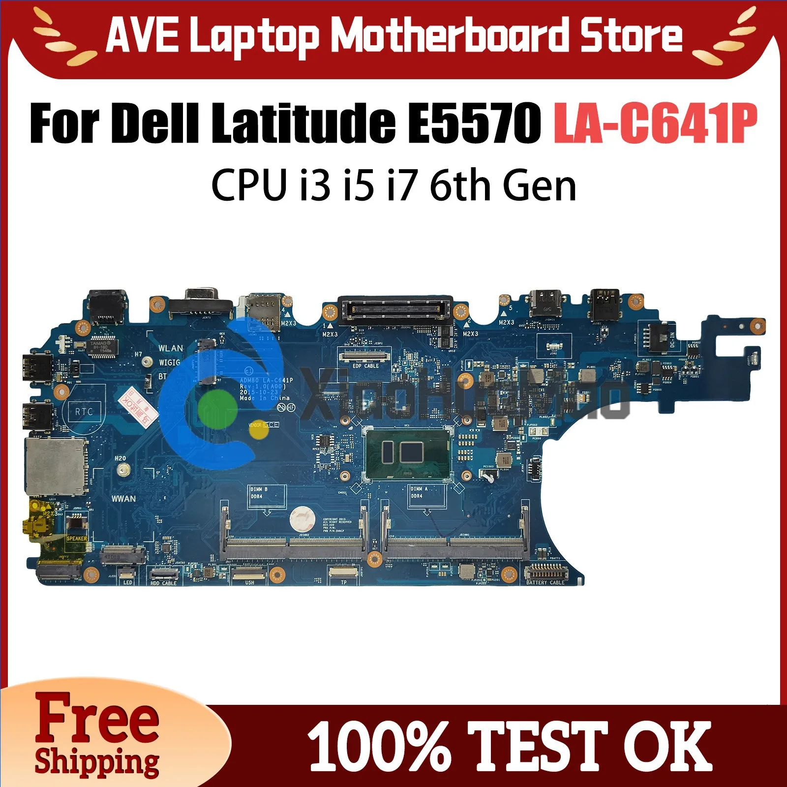 

Laptop Motherboard For DELL Latitude E5570 3510 0MJJCK 03MCRF 0JGMFT LA-C641P Notebook Mainboard With i3 i5 i7 6th Gen CPU