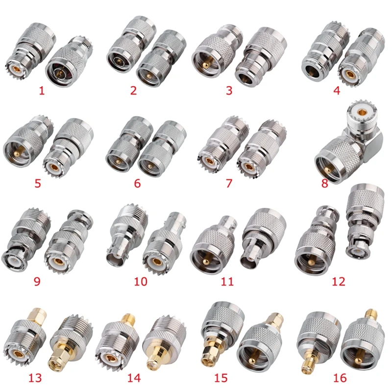 1szt PL259 SO239 SL16 Złącze UHF SO239 PL259 do BNC SMA N Typ kątowy męski adapter żeński RF Szybka dostawa Miedź Mosiądz