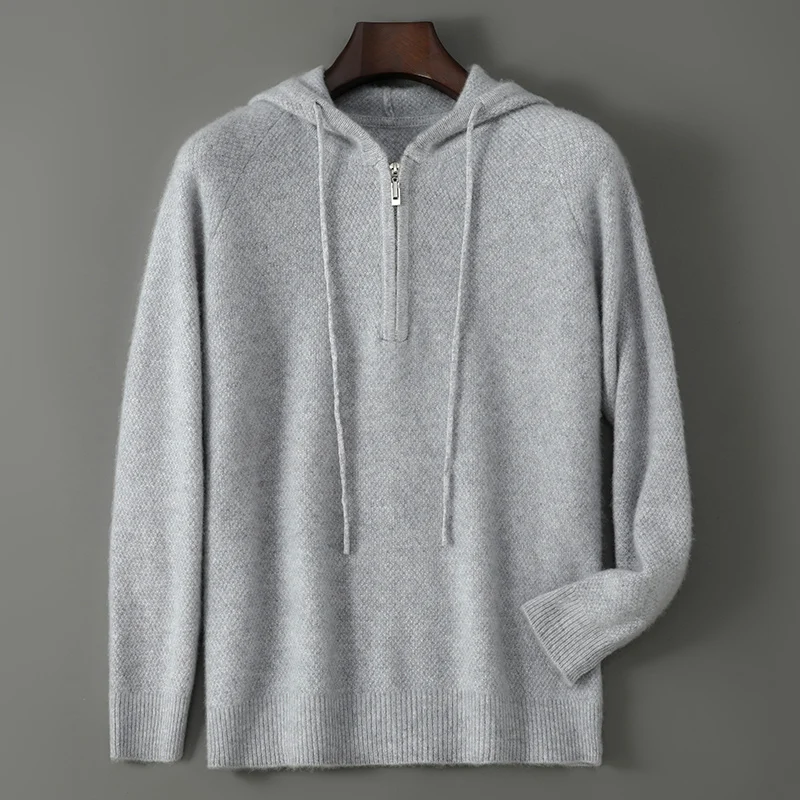 Men's Knitted Sweater 100% Merino Wool Thickened Hoodie Pullover Autumn/Winter New Sweater Casual Loose Long Sleeve Sports Top