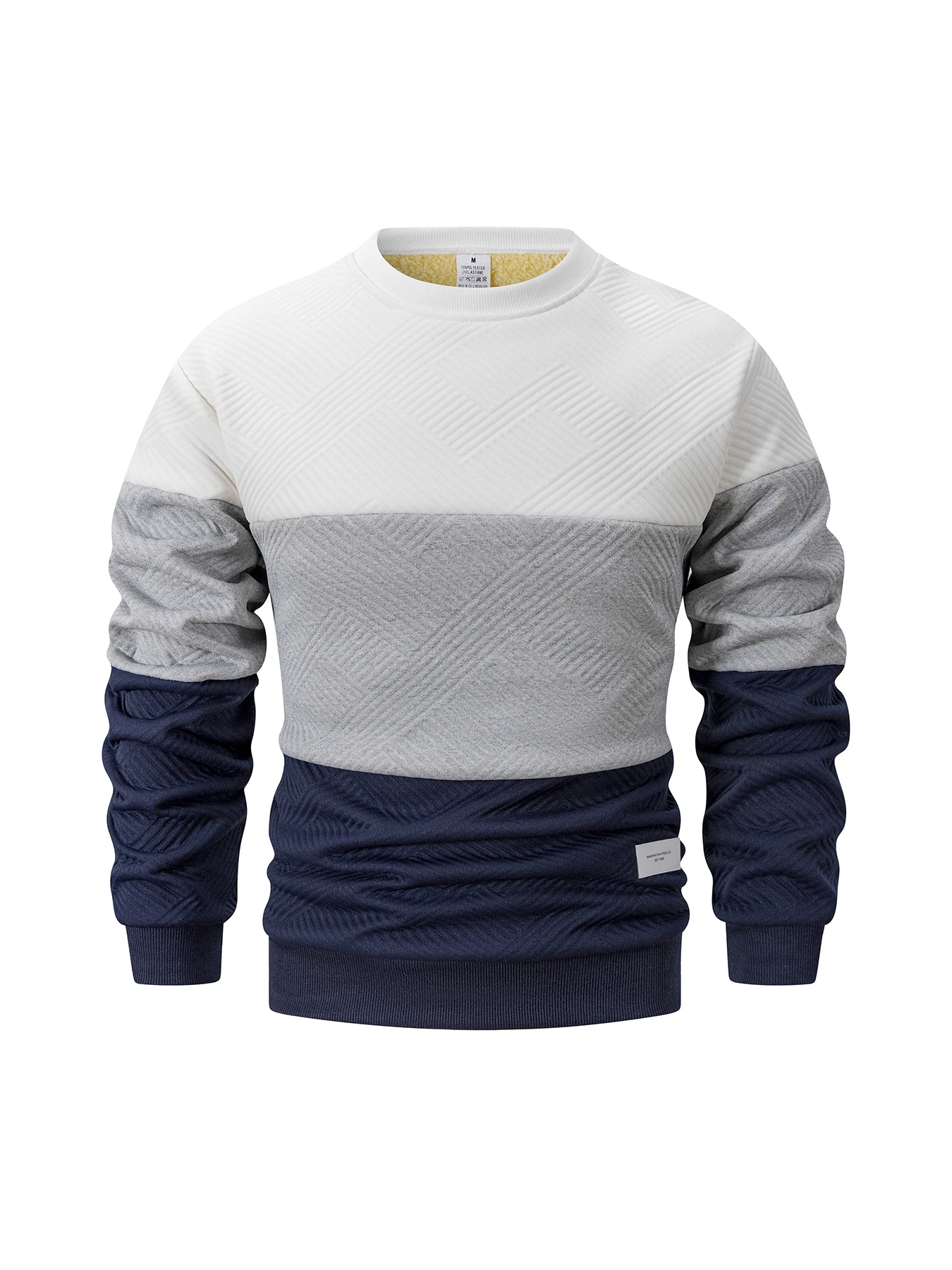 Men's Winter Warm Sweatshirt Sherpa Lined Thick Crew Neck Pullover Colorblock Casual Male Tops Daily Wear