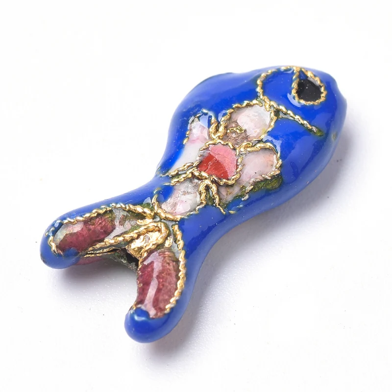 5pcs Handmade Cloisonne Beads Fish Mixed Color 19.5x9x5~6mm Hole: 1mm