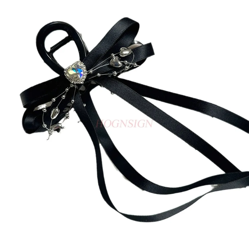 مزاجه Bowknot، مقطع قبضة حجر الراين، شريط شرابة راقي، مشبك شعر ملعقة الرأس الخلفي، مشبك كبير