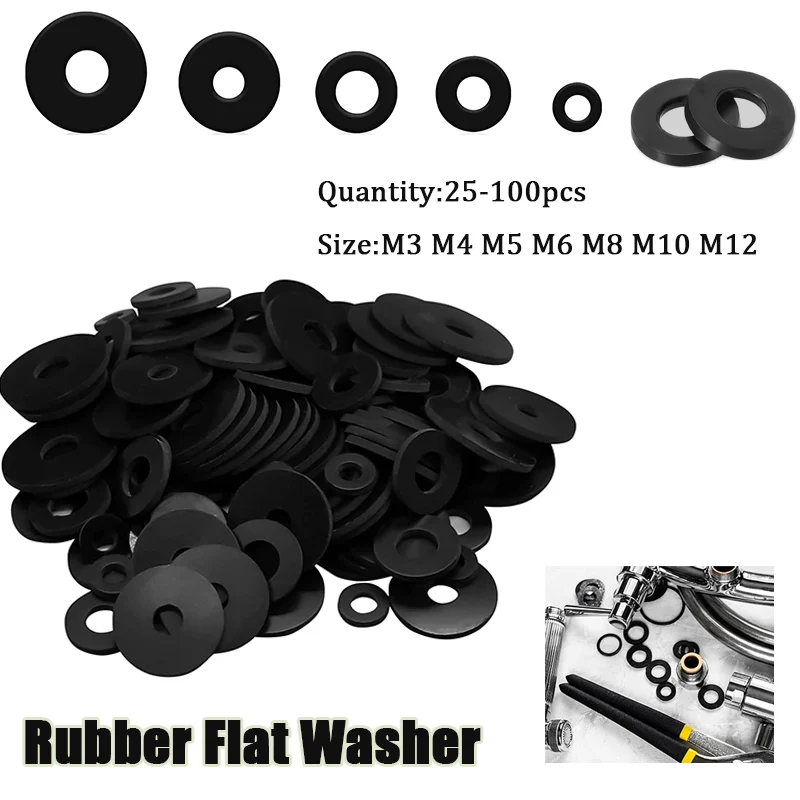 25-100pcs Black Plastic Rubber Flat Washer M3 M4 M5 M6 M8 M10 M12 Plane Spacer Insulation Gasket Rings For Screw Bolt