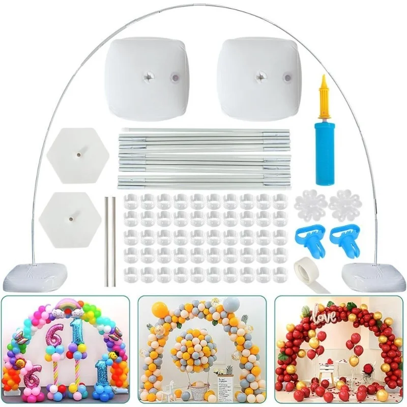 

Комплект держателей арки для воздушных шаров, мешок для воды, шестиугольное основание, стальная труба, 15-секционный волоконный стержень, кольцо насоса, пряжка, зажим с цветком сливы, узел в горошек