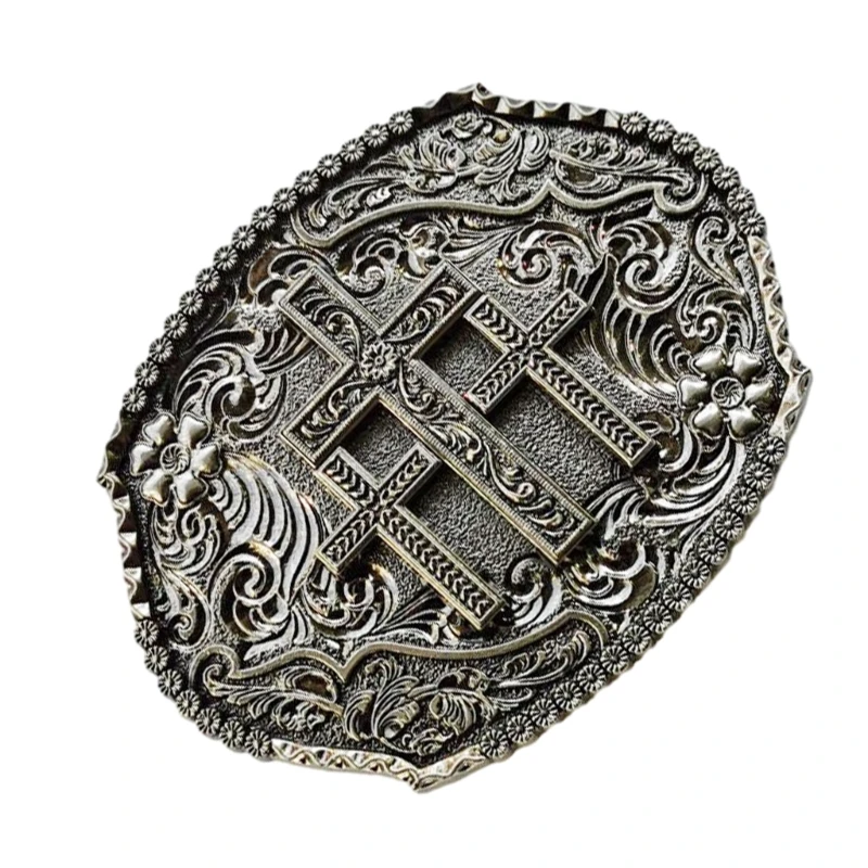 Vintage Carved Pattern Belt Buckle Replacing Components Easy to Use Heavy Rock Belt Buckle for Adult