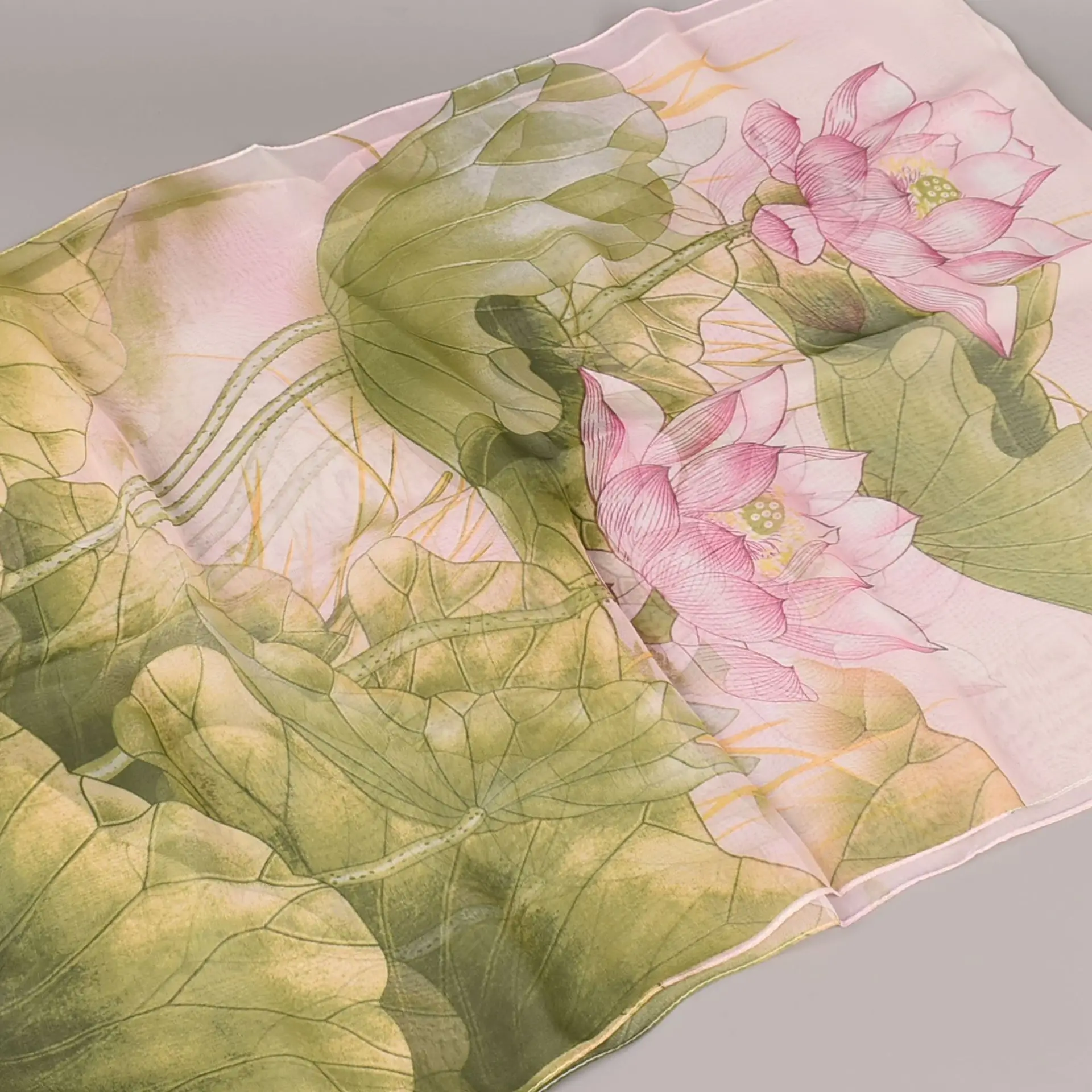 Spring and Summer Hot Selling Silk Scarves with Lotus Pattern 50*160 Printed Silk Scarves and Long Scarves Wholesale