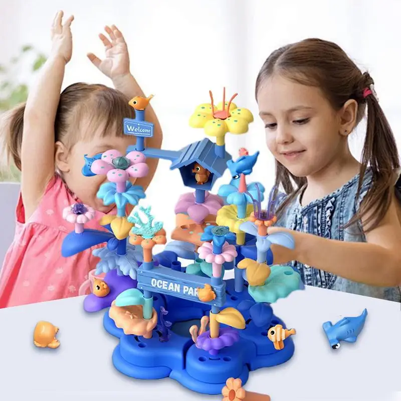 Toddler Gardening Set Preschool Kids Building Toys 61pcs Flower Toys Toy Building Sets Toddler STEM Toys Multifunctional Flower