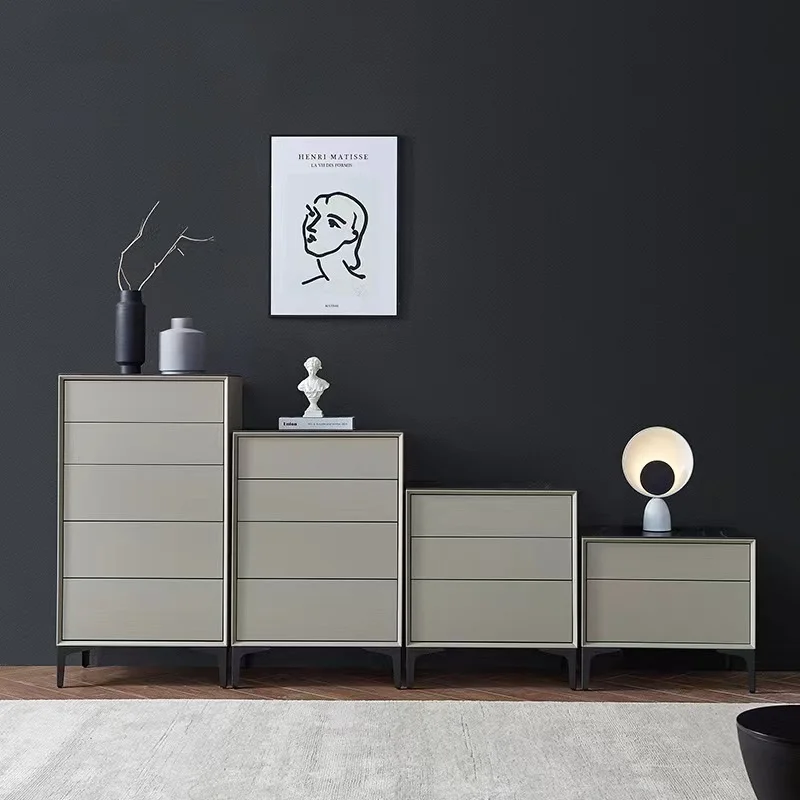 خزانة بجانب السرير لدرج غرفة المعيشة، وخزانة غرفة النوم، وخزانة من الخشب الصلب، بستة صدر، عمودية