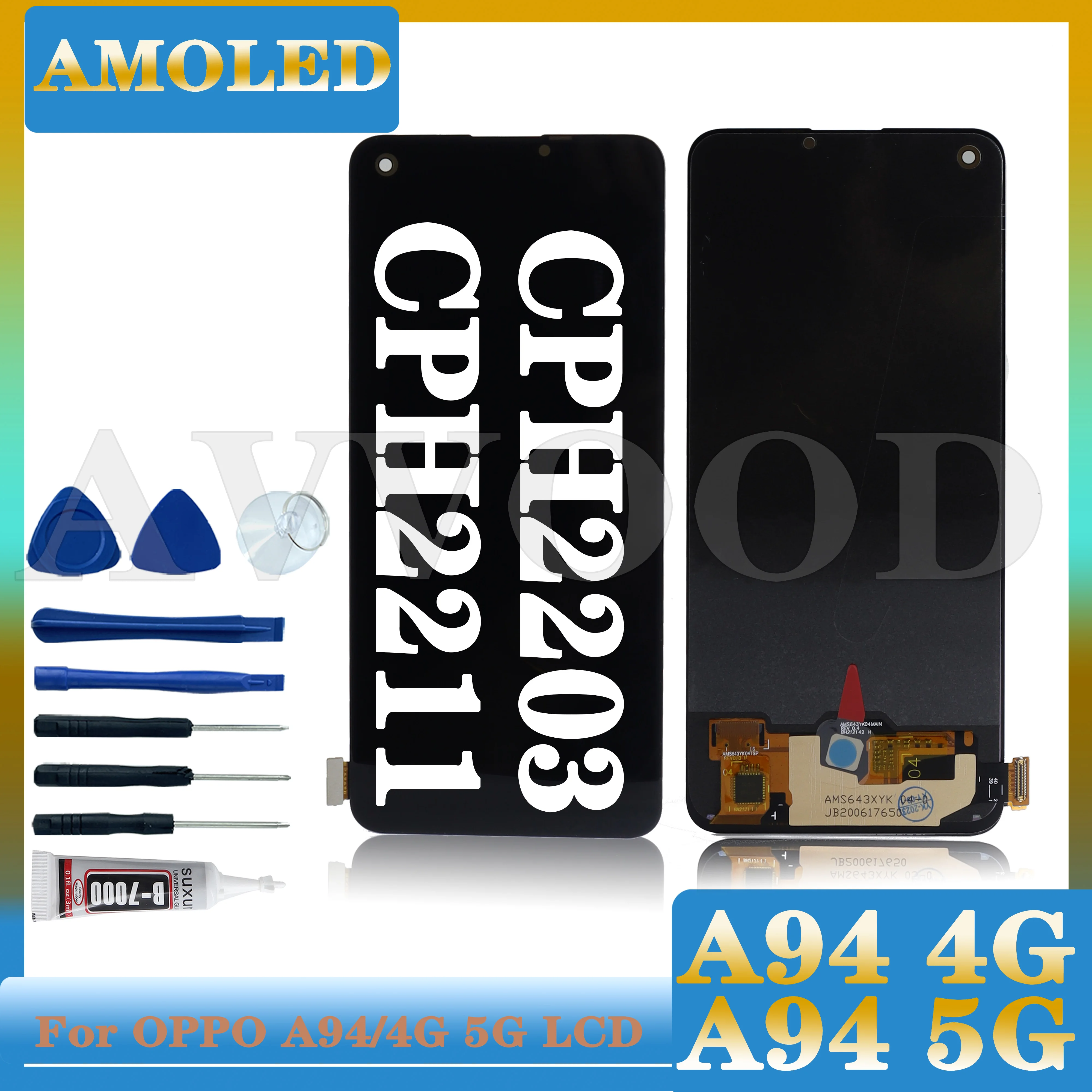 

AMOLED For OPPO A94 4G CPH2211 LCD For OPPOA94 5G CPH2203 LCD Display Touch Screen Sensor Digitizer Assesmbly Replacement Parts