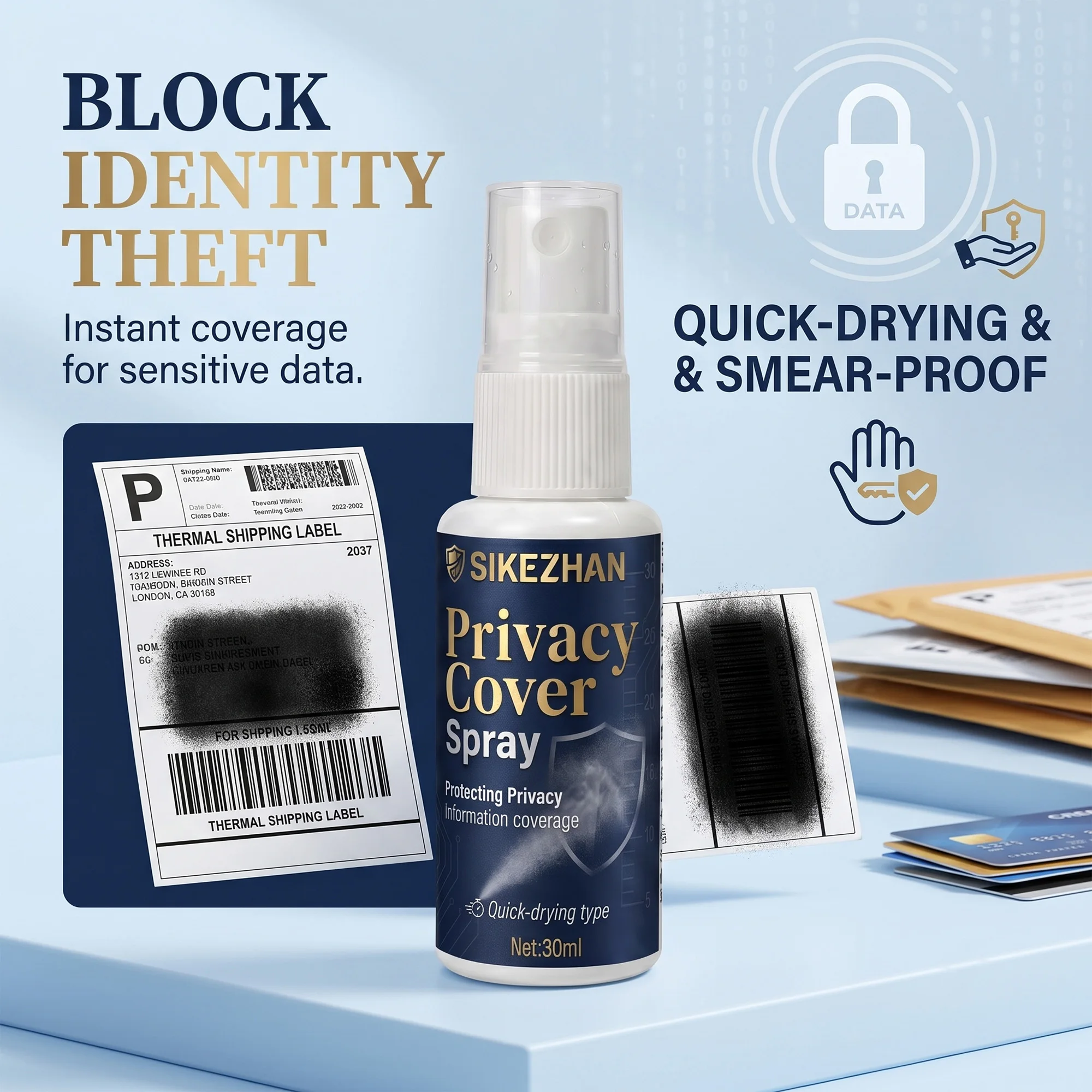 Thermal Paper Eraser Spray，Instant Ink Removal for Parcel Express Box Package，Quick-Dry Privacy Protection Thermal Print Remover