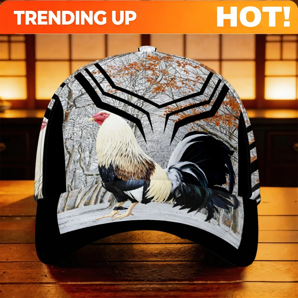 Custom 1pc Winter Forest Rooster Baseball Cap Breathable & Lightweight Gardening Hat Curved Brim Cap Concert Sunsun Holiday Gift