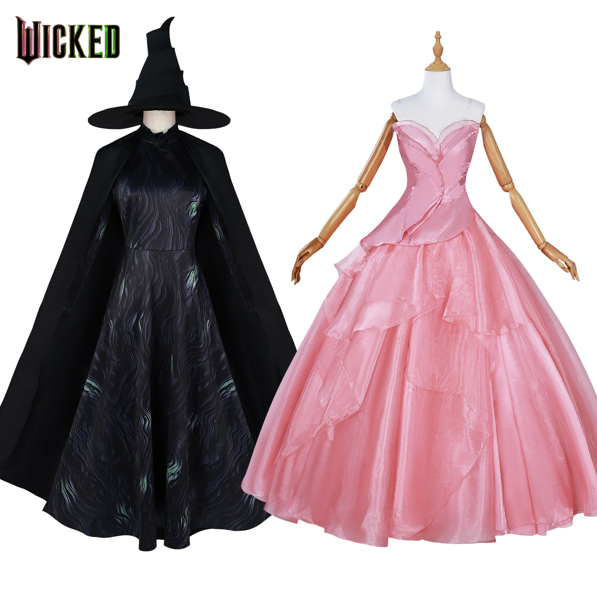 Malvado glinda elphaba cosplay traje glinna rosa vestido de princesa traje de bruxa para mulher menina festa cosplay conjunto completo