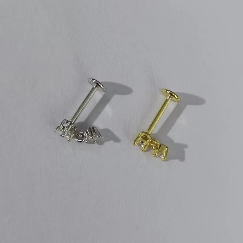 Aide-pendientes de plata de ley 925 para mujer, Mini pendientes de circonita con tuerca plana gruesa, Piercing de oro K, joyería, 1 unidad