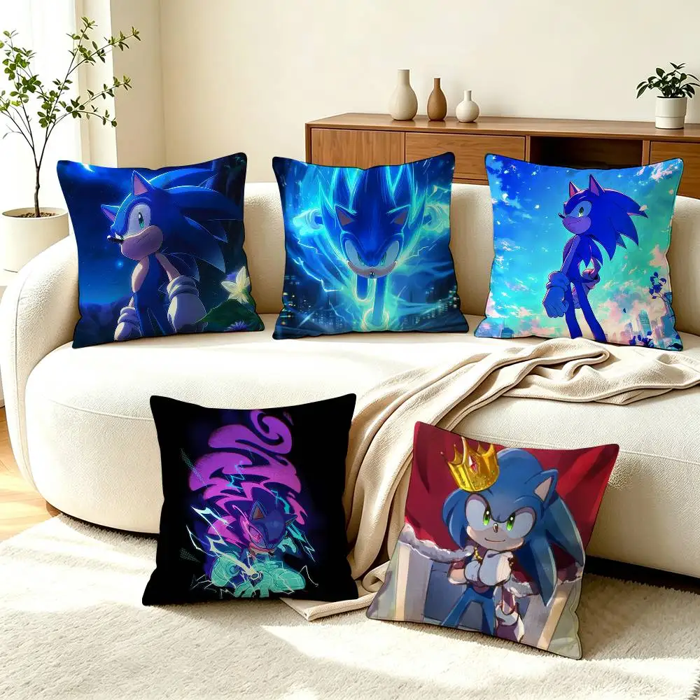 S-Sonic-Sonic the Hedgehog  Square Double-Sided printed Pillow Case Bedroom Bedside Pillow Sofa Cushion Cover