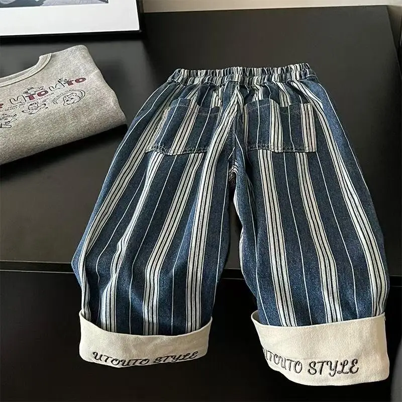 

Children's Pants Spring and Autumn 2026 New Style Boys' and Girls' Flared Striped Jeans Loose Casual Pants