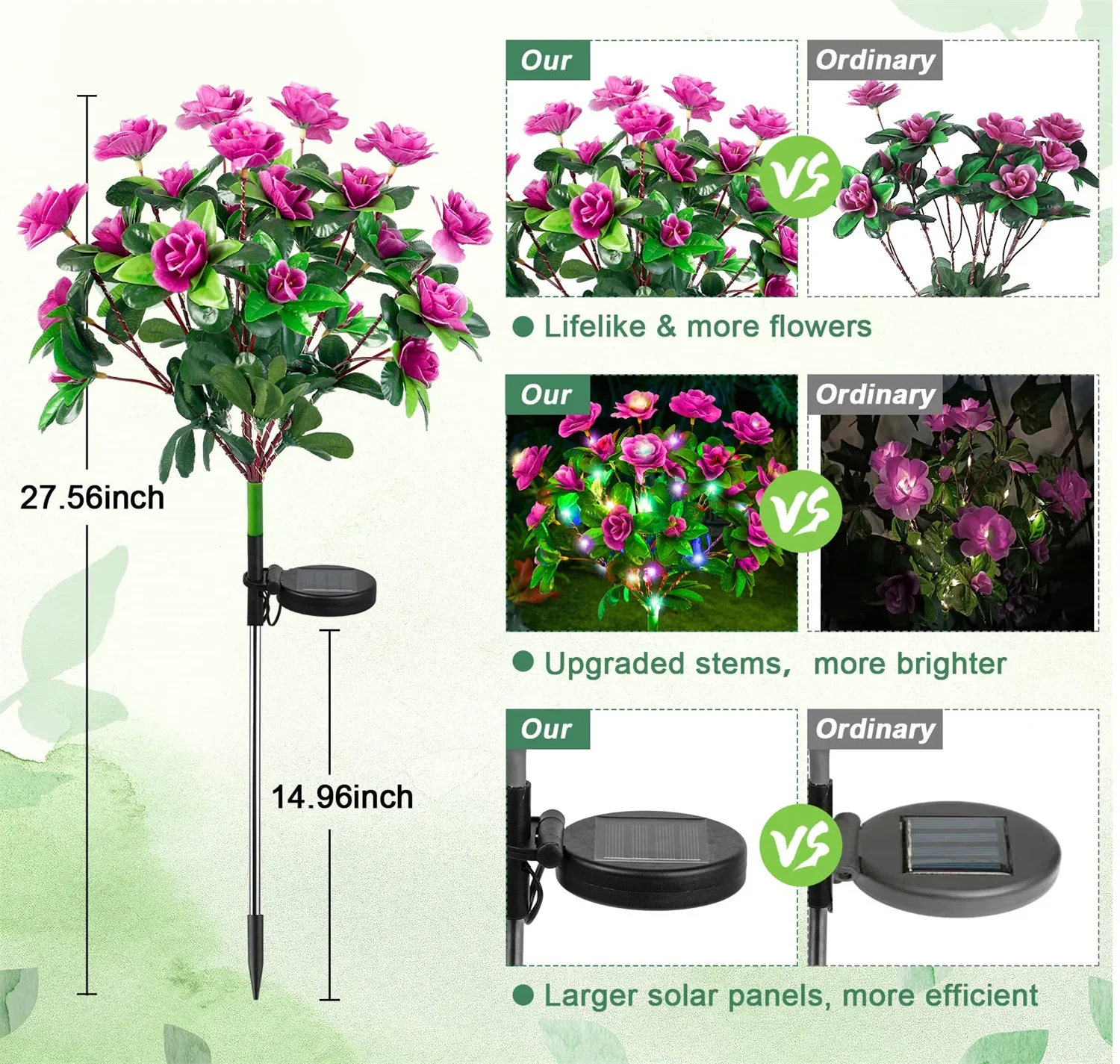 LED Solar Light Waterproof Azalea Solar Flowers Lamp Outdoor Decorative for Garden Yard Lawn Path Lighting Holiday Wedding Decor