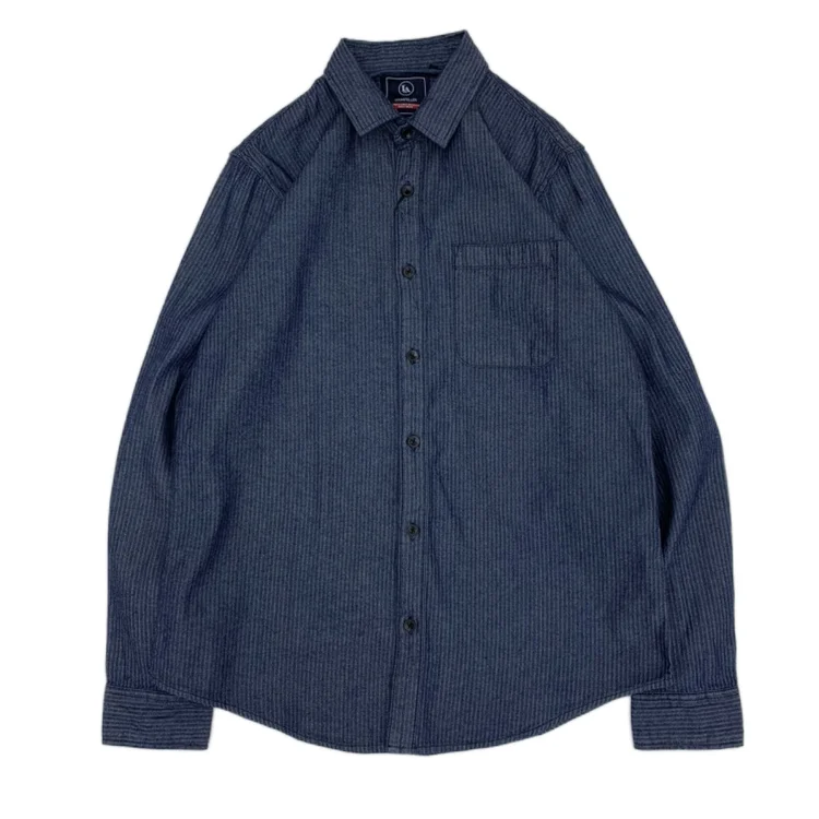 洗浄綿ピンストライプシャツメンズルーズフィット長袖カジュアルレトロ香港スタイル特大デニムシャツ若者秋の摩耗