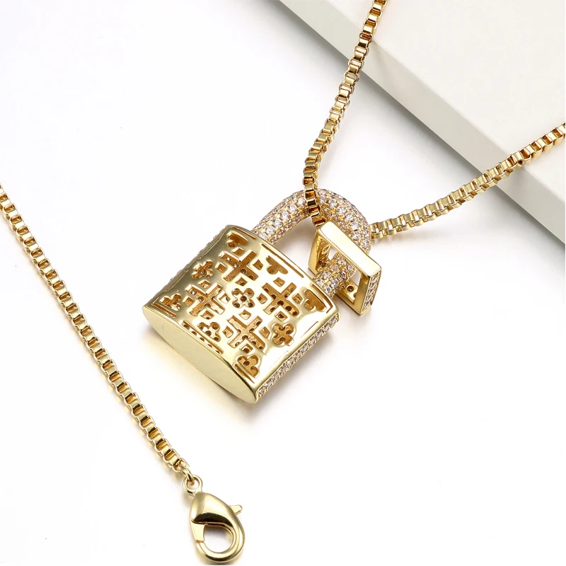 VANAXIN Micro Paved Crystal Lock Pendant Necklace Women Men SilverGold Color Fine Jewelry Hiphop Top Quality CZ Christmas Gift