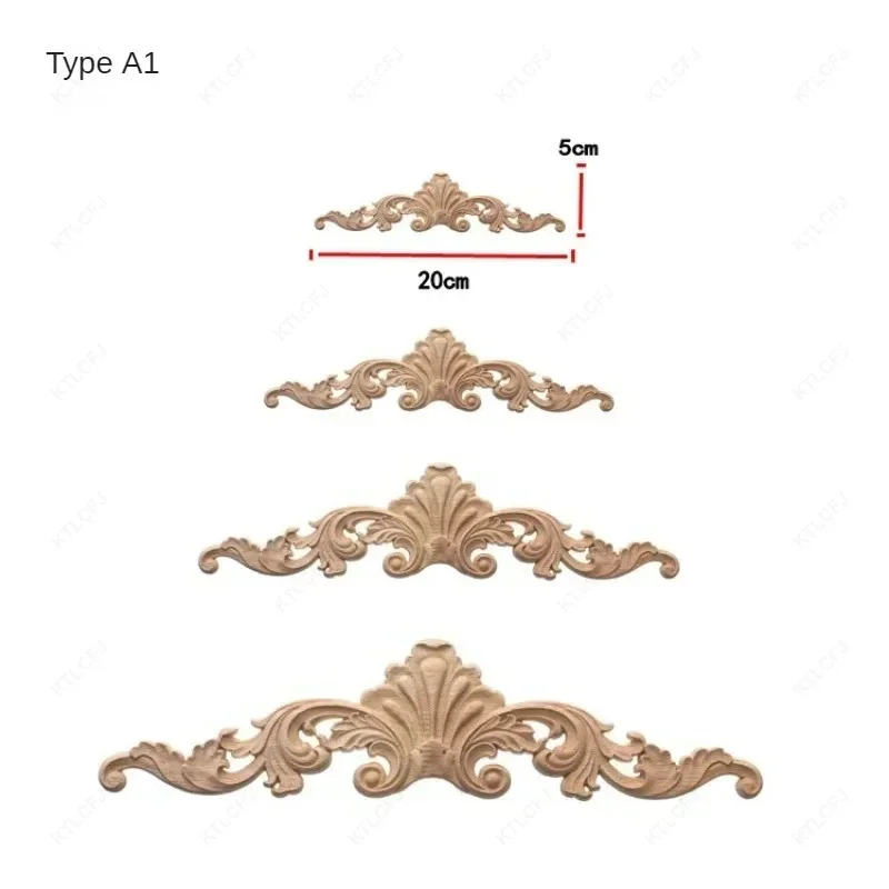 European Style Applique Furniture Decoration Accessories Carved Pieces of Rubber Wood Wooden Doors Cabinets Carved Long Patches