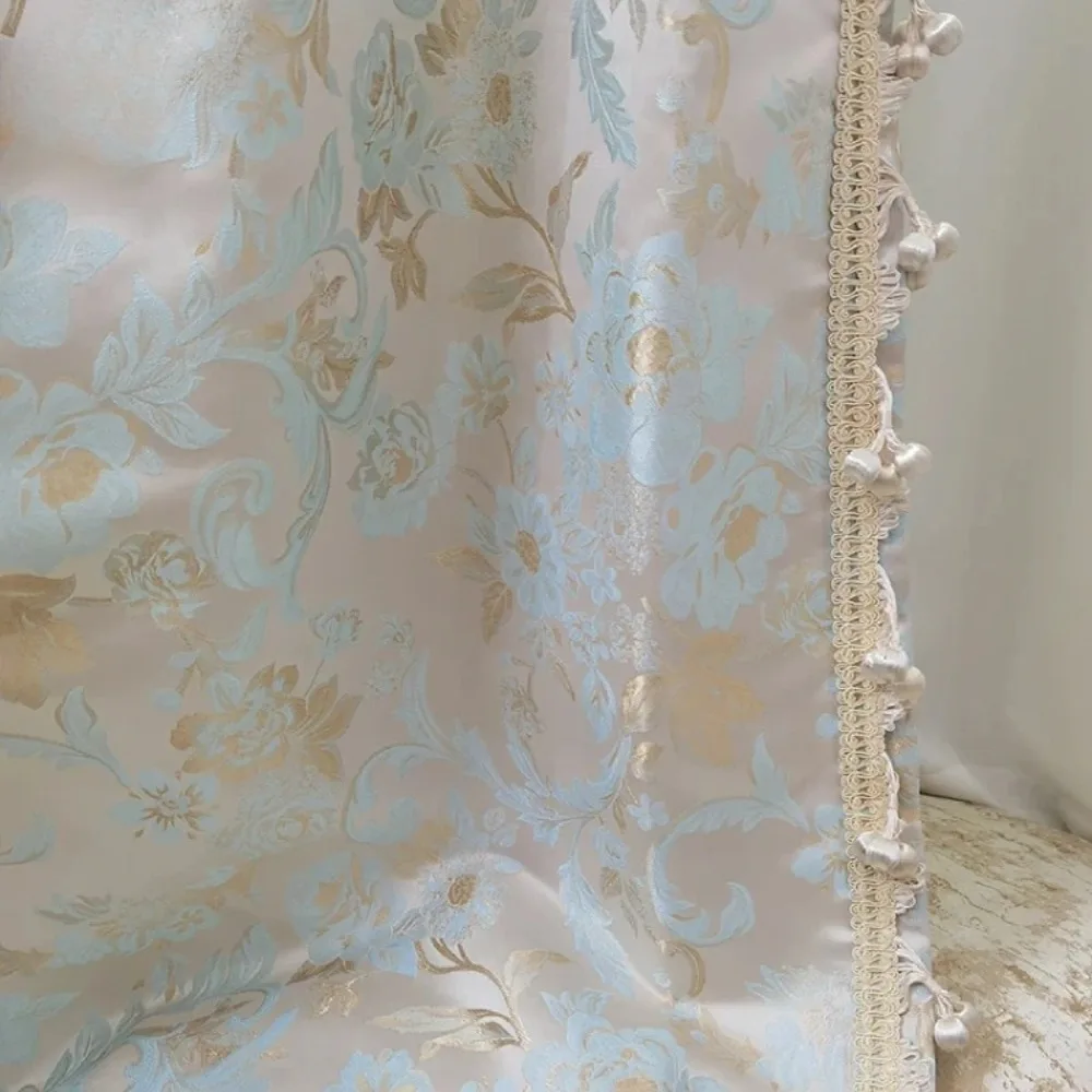 

New Chinese Style Gold Silk Jacquard Thickened Blackout Curtains for Living Room Bedroom French Window Balcony Partition Villa