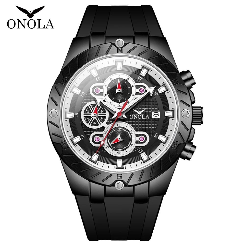 ONOLA 6857 New Fashion Brand Sport Watch for Men Silicone Strap Calendar Waterproof Luminous Hands Chronograph Wristwatch 2025