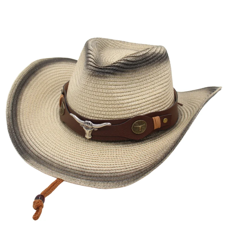 

Straw Jazz Western Cowboy Hat With Bull Shaped Decor Spring Panama Caps Wholesale Male Travel Country Hats Women Sunscreen Cap