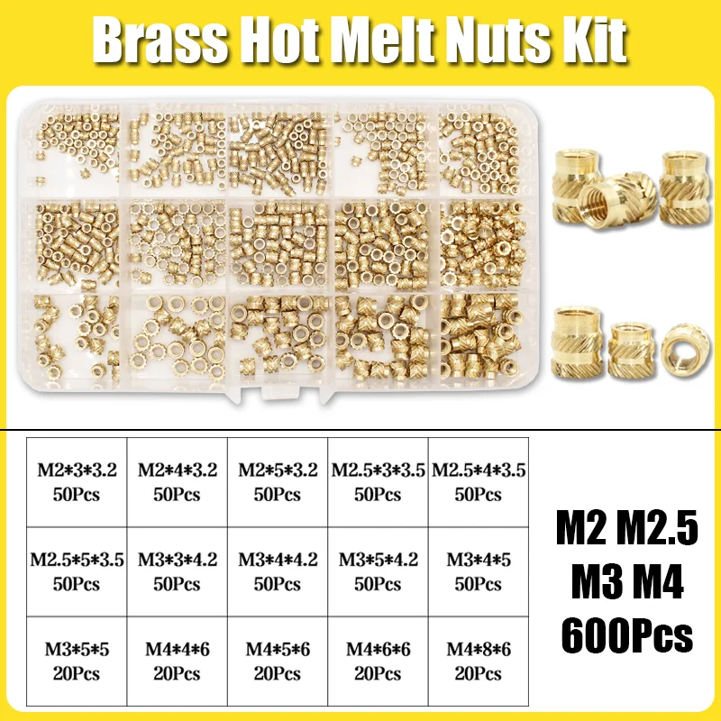 Heißschmelz-Messing-Einpressmuttern mit Eisenspitze M2 M2.5 M3 M4 M5 M6, eingebettete beheizbare gerändelte Messing-Einpressmuttern für 3D-Druckergehäuse und Notebooks