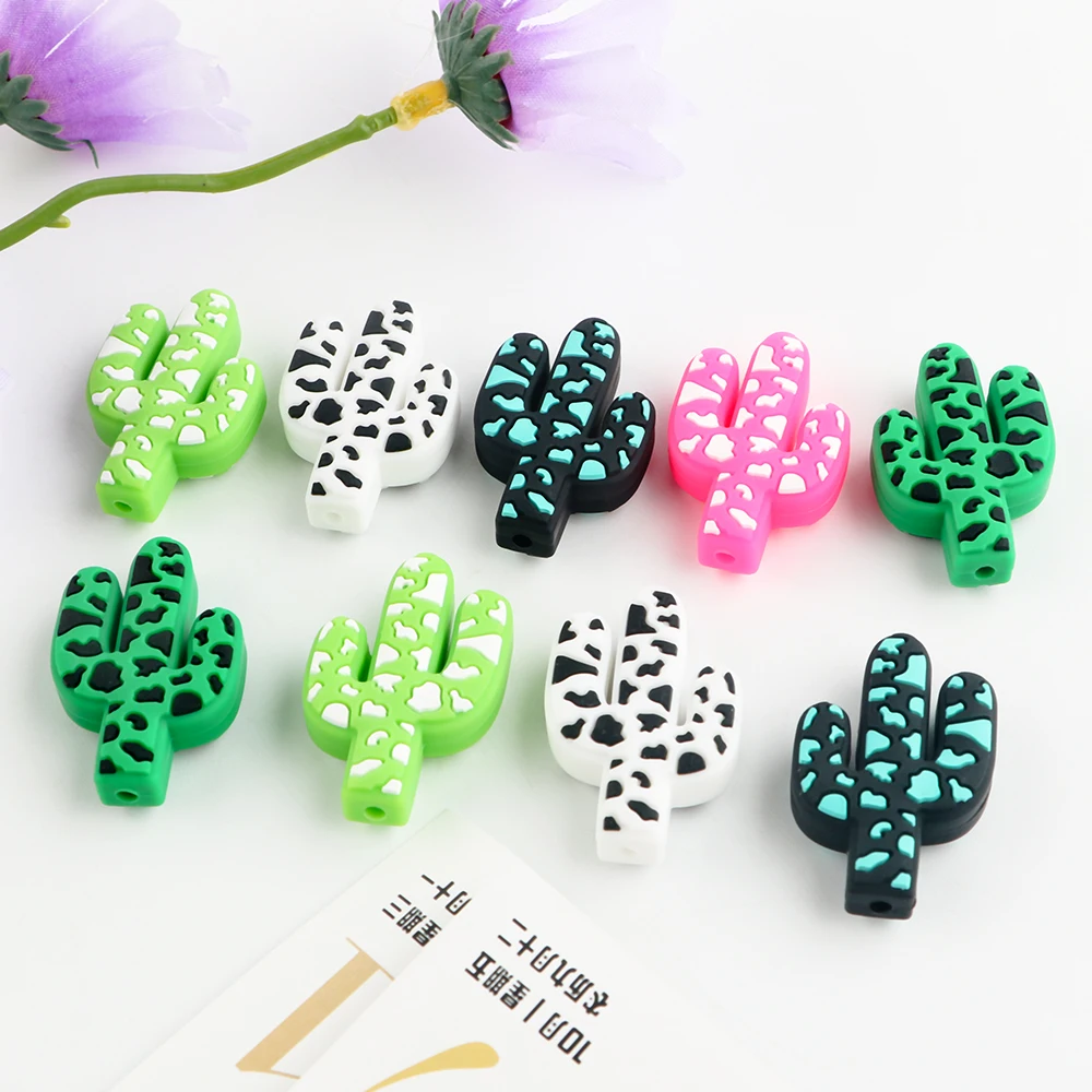 10pcs Colorful Cactus Silicone Focal Bead Leopard Cactus Pendant Food Grade DIY For Jewelry Making Beaded Pen Accessories