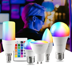 Lâmpada LED RGB inteligente, Lâmpada LED, Decoração para casa, Controle remoto, RGBW, E27, E14, GU10, B22, AC120, AC 220V, 6W, 10W